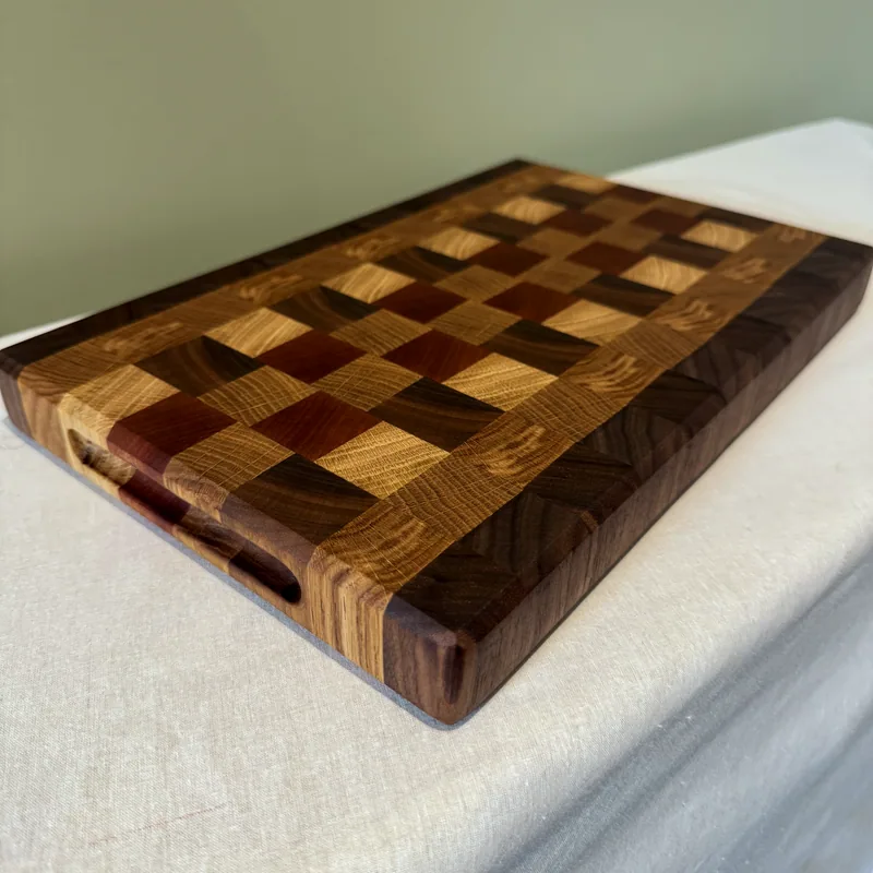 Mixed End Grain Chopping Board, 318mm, one of the handles