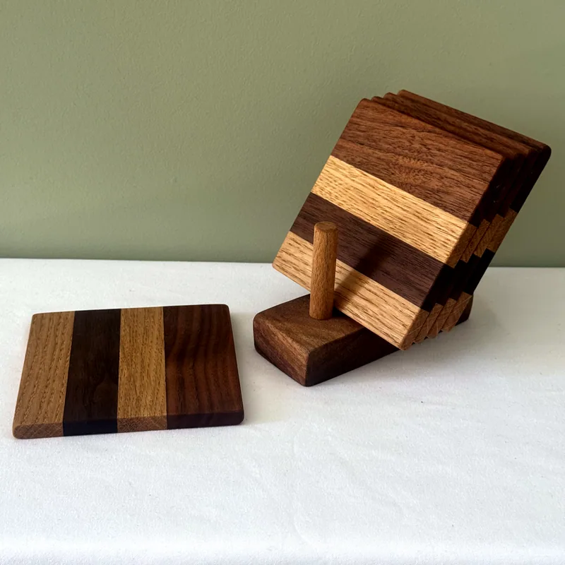 Oak and Walnut Coasters, front view