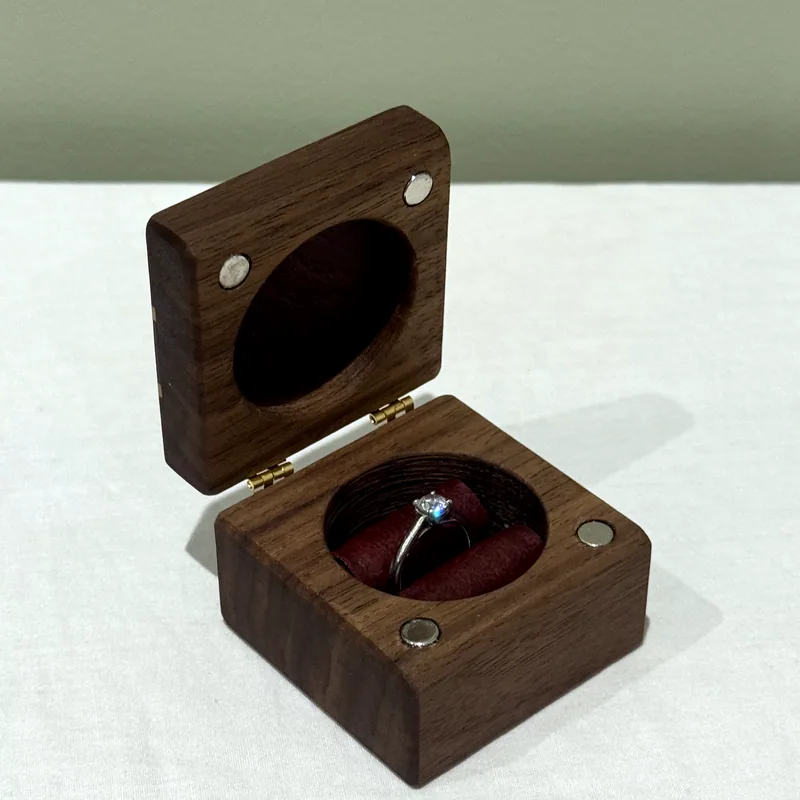 Ring Box, open with a ring in it