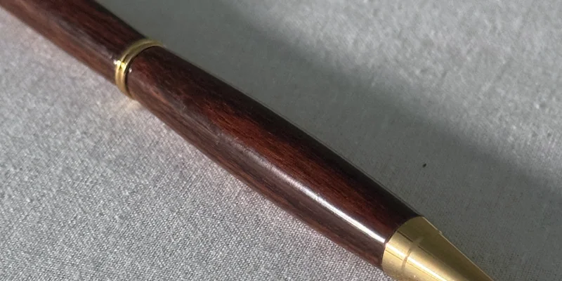 Close-up of a hand-turned pen in Chechen