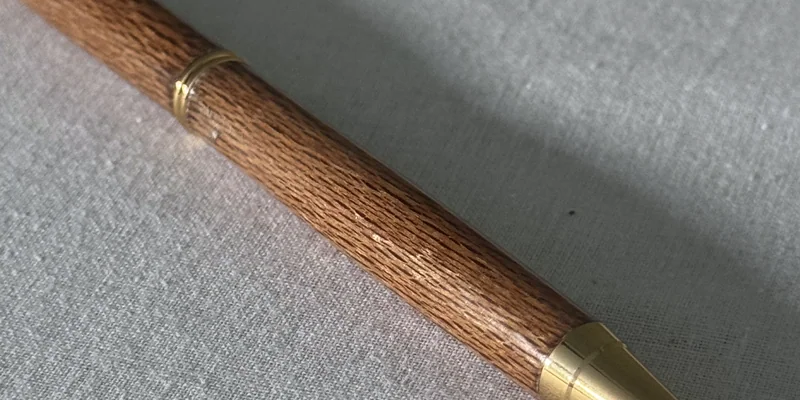 Close-up of a hand-turned pen in London Plane