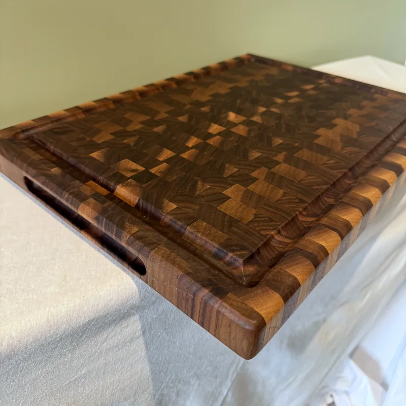 Walnut End Grain Chopping Board, 474mm, one of the handles